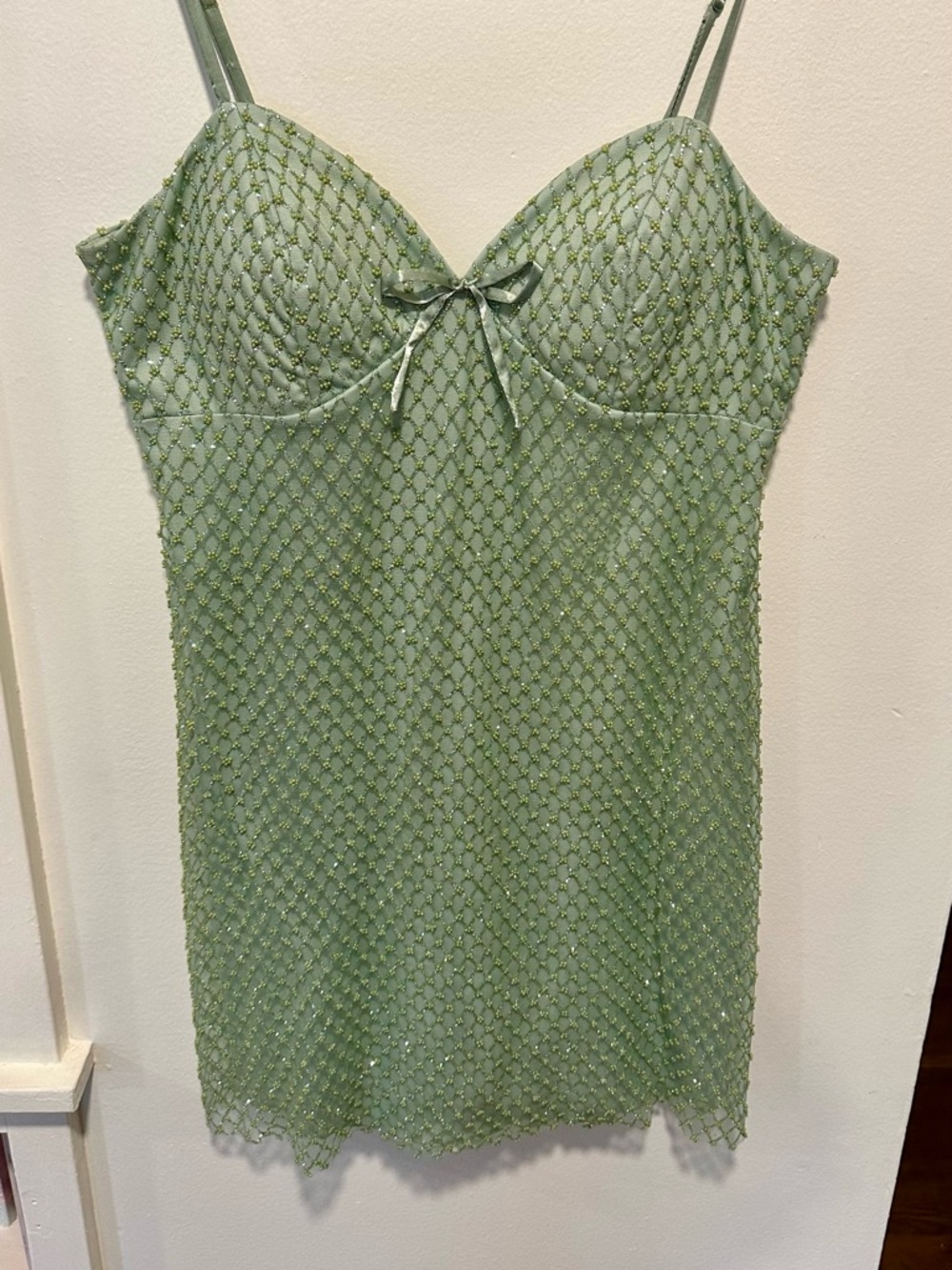 Sage Green Beaded Slip Dress